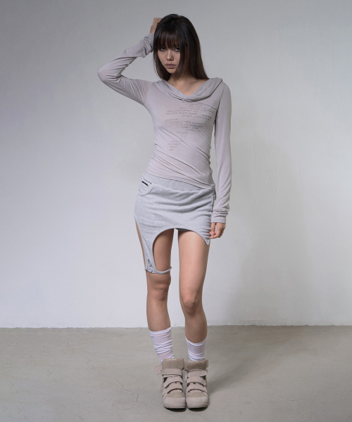DRAPE HOODIE LONG SLEEVE (LIGHT GRAY) F26ZB521