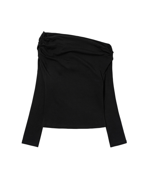 EYELET COWL ONE-SHOULDER TOP (BLACK) F26ZB520