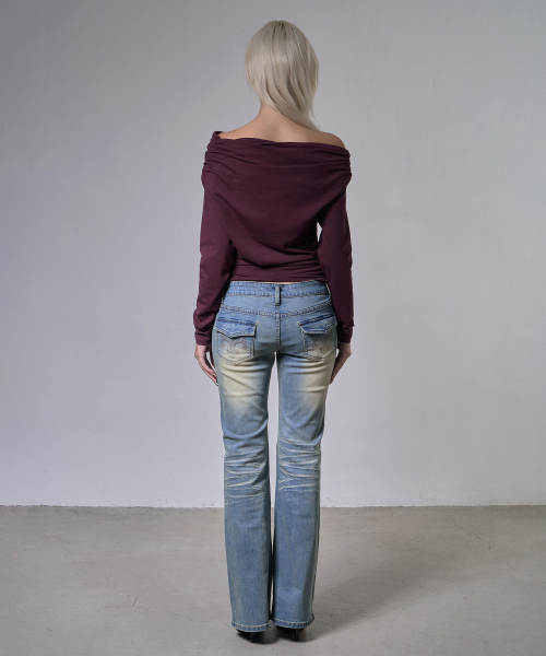 EYELET COWL ONE-SHOULDER TOP (PLUM) F26ZB520