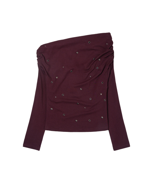 EYELET COWL ONE-SHOULDER TOP (PLUM) F26ZB520