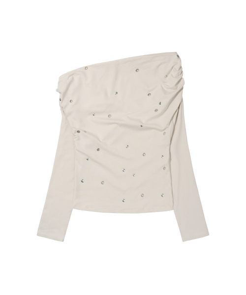 EYELET COWL ONE-SHOULDER TOP (IVORY) F26ZB520