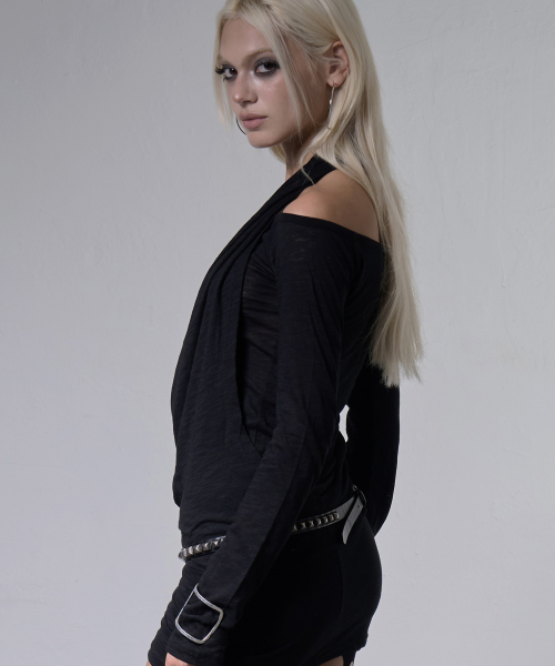 3-WAY OFF-SHOULDER COWL TOP (BLACK) F26ZB519