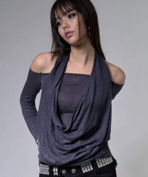 3-WAY OFF-SHOULDER COWL TOP (DARK BLUE) F26ZB519