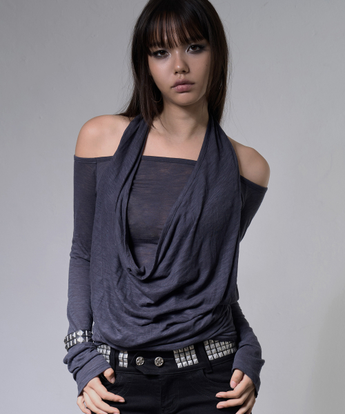 3-WAY OFF-SHOULDER COWL TOP (DARK BLUE) F26ZB519