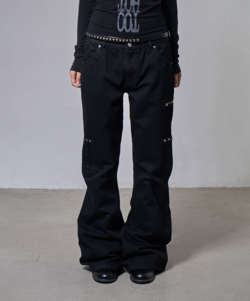 STITCH COTTON CARGO PANTS (BLACK) F26ZD466