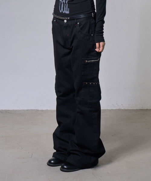 STITCH COTTON CARGO PANTS (BLACK) F26ZD466