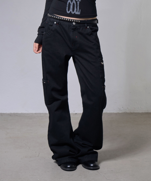 STITCH COTTON CARGO PANTS (BLACK) F26ZD466