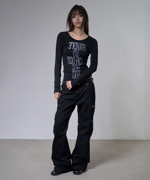 STITCH COTTON CARGO PANTS (BLACK) F26ZD466