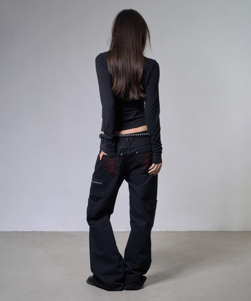 STITCH COTTON CARGO PANTS (BLACK) F26ZD466