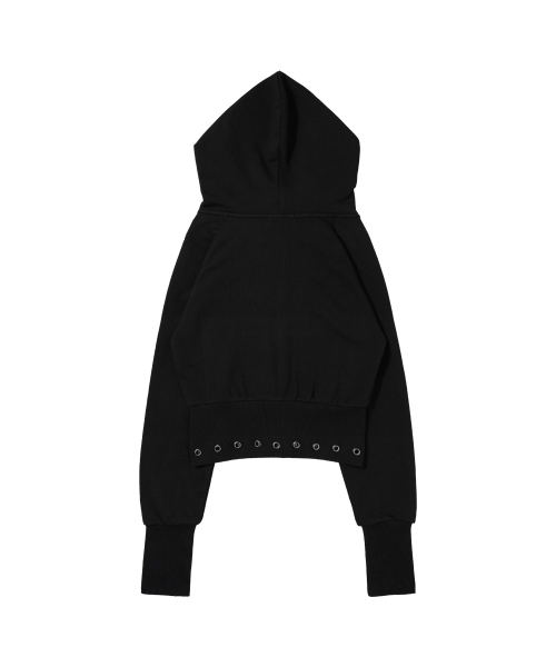 EYELET RIBBED HOODED ZIP-UP (BLACK) F26ZA510