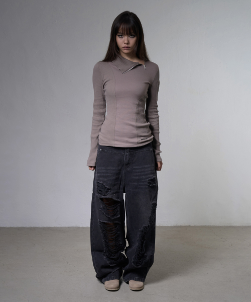 MOTO HIGH-NECK TOP (BEIGE) F26ZB517