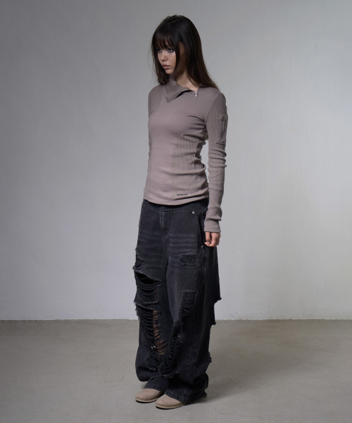 MOTO HIGH-NECK TOP (BEIGE) F26ZB517