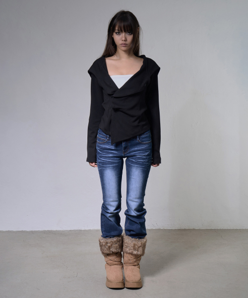 OBLIQUE HOODED CARDIGAN (BLACK) F26ZA514