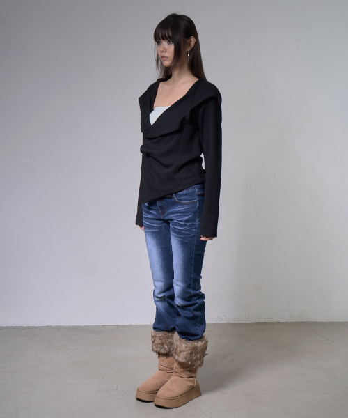 OBLIQUE HOODED CARDIGAN (BLACK) F26ZA514