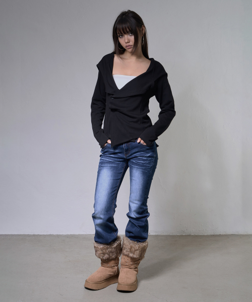 OBLIQUE HOODED CARDIGAN (BLACK) F26ZA514