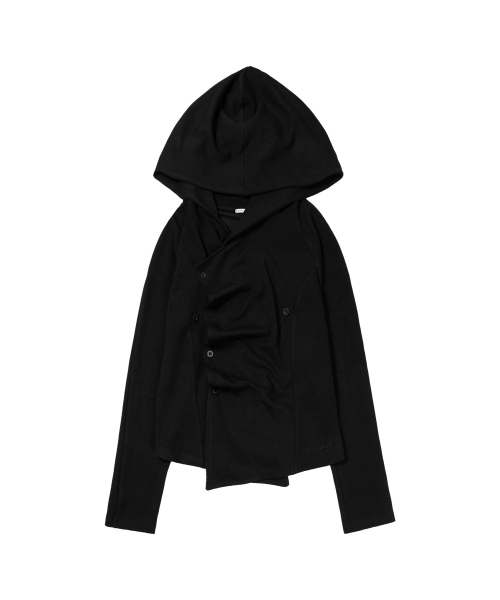 OBLIQUE HOODED CARDIGAN (BLACK) F26ZA514