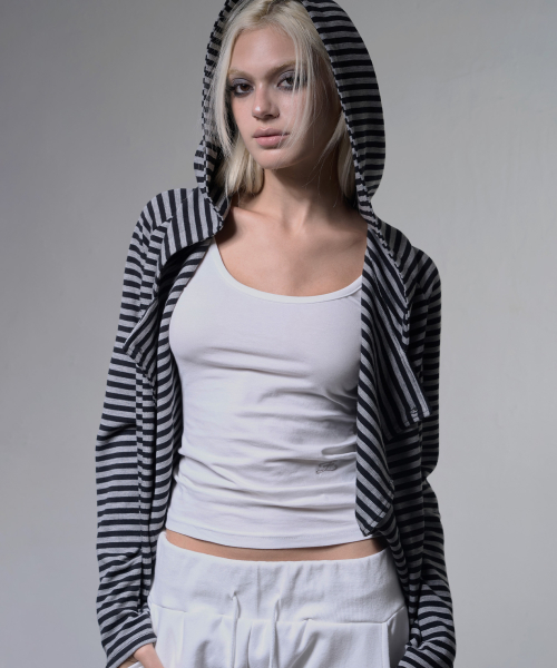 OBLIQUE HOODED CARDIGAN (STRIPE) F26ZA514