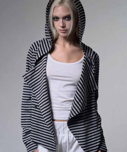 OBLIQUE HOODED CARDIGAN (STRIPE) F26ZA514