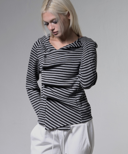 OBLIQUE HOODED CARDIGAN (STRIPE) F26ZA514