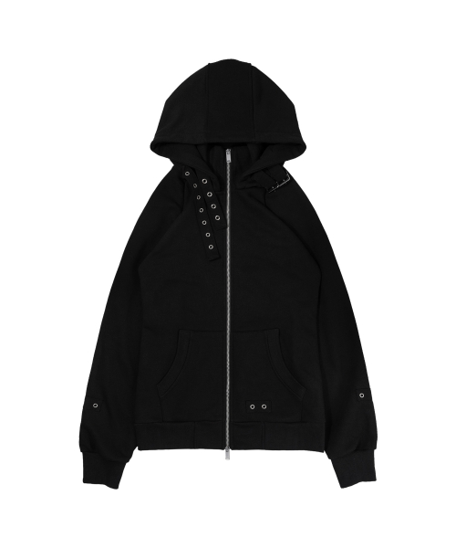 LAYER BUCKLE HOODED ZIP-UP (BLACK) F26ZA509