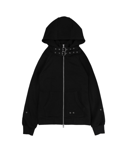 LAYER BUCKLE HOODED ZIP-UP (BLACK) F26ZA509