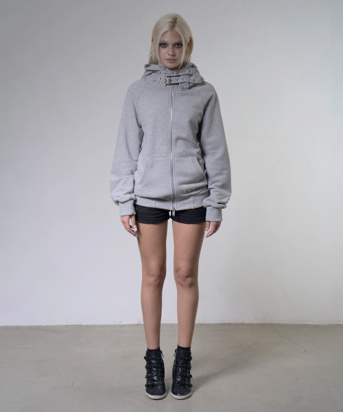 LAYER BUCKLE HOODED ZIP-UP (MELANGE GRAY) F26ZA509