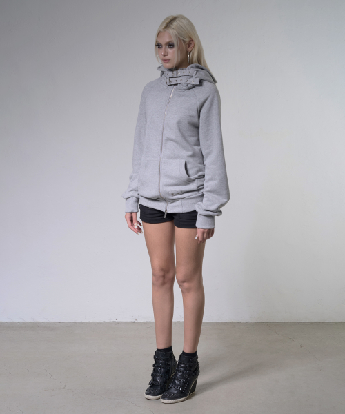 LAYER BUCKLE HOODED ZIP-UP (MELANGE GRAY) F26ZA509