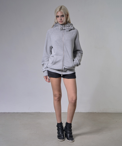 LAYER BUCKLE HOODED ZIP-UP (MELANGE GRAY) F26ZA509