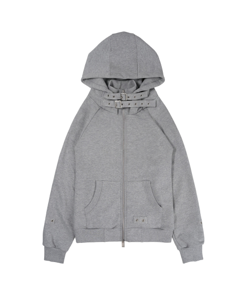 LAYER BUCKLE HOODED ZIP-UP (MELANGE GRAY) F26ZA509