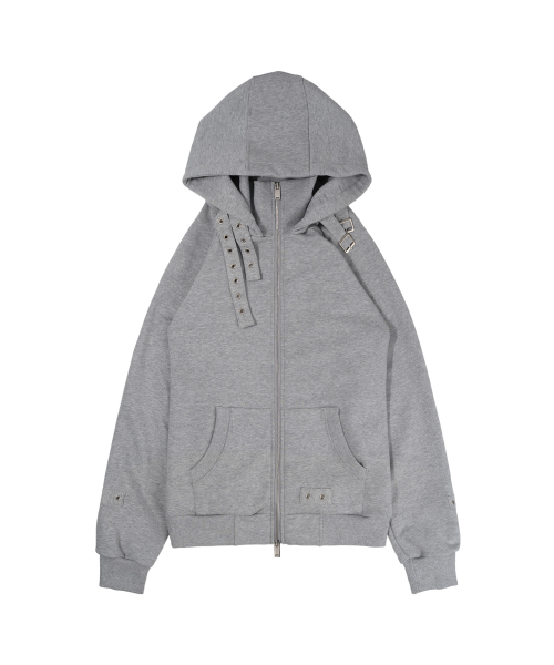 LAYER BUCKLE HOODED ZIP-UP (MELANGE GRAY) F26ZA509