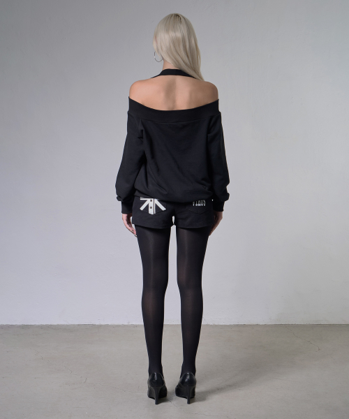 EYELET HALTER SWEAT OFF-SHOULDER (BLACK) F26ZB534