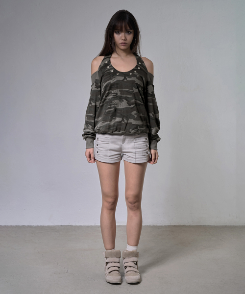 EYELET HALTER SWEAT OFF-SHOULDER (CAMO) F26ZB534