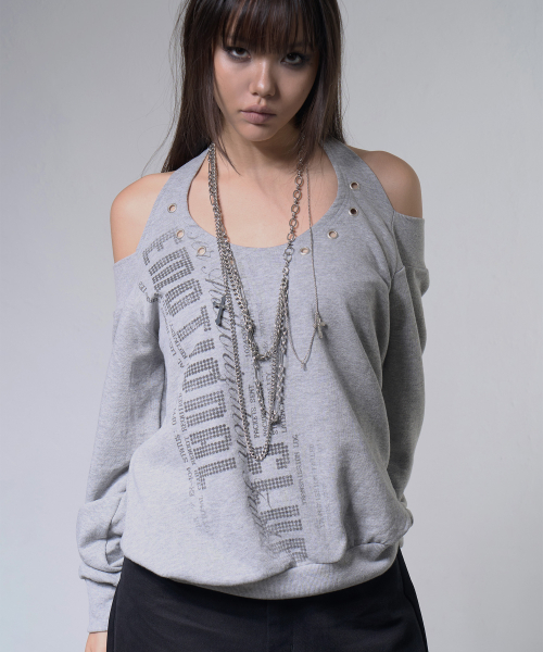 EYELET HALTER SWEAT OFF-SHOULDER (MELANGE) F26ZB534