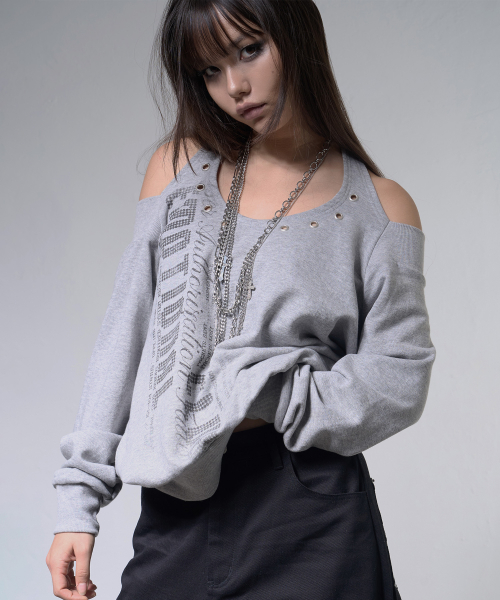EYELET HALTER SWEAT OFF-SHOULDER (MELANGE) F26ZB534