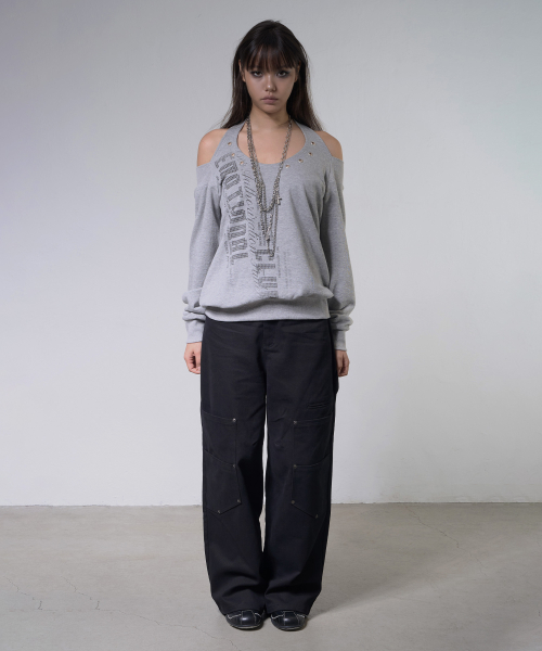 EYELET HALTER SWEAT OFF-SHOULDER (MELANGE) F26ZB534