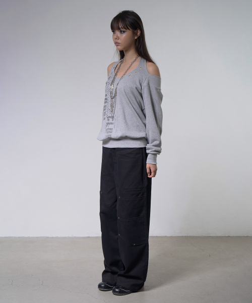 EYELET HALTER SWEAT OFF-SHOULDER (MELANGE) F26ZB534