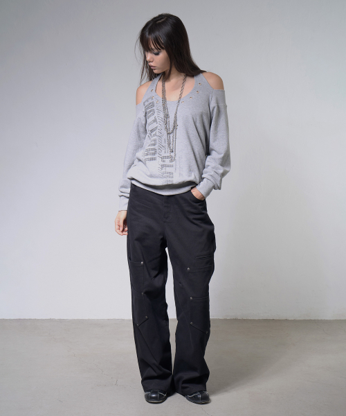 EYELET HALTER SWEAT OFF-SHOULDER (MELANGE) F26ZB534