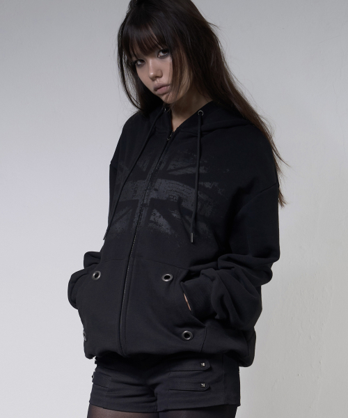 UNION JACK HOODED ZIP-UP (BLACK) F26ZA515