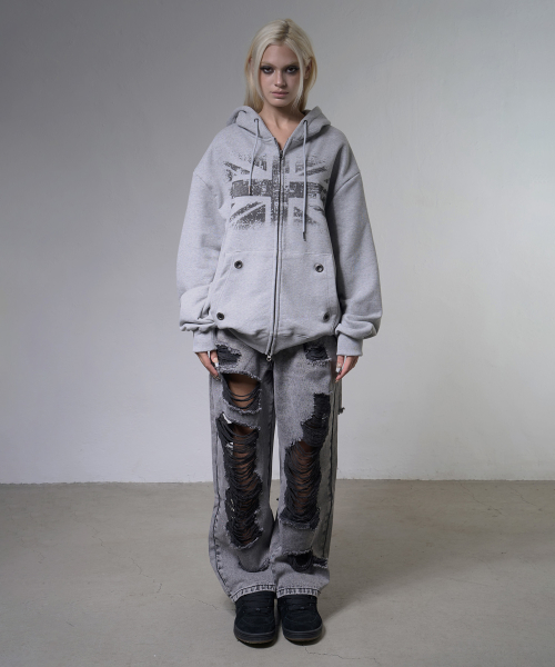 UNION JACK HOODED ZIP-UP (MELANGE GRAY) F26ZA515