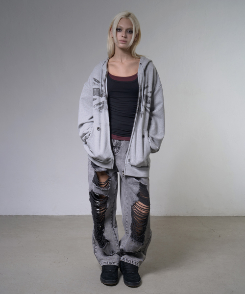 UNION JACK HOODED ZIP-UP (MELANGE GRAY) F26ZA515