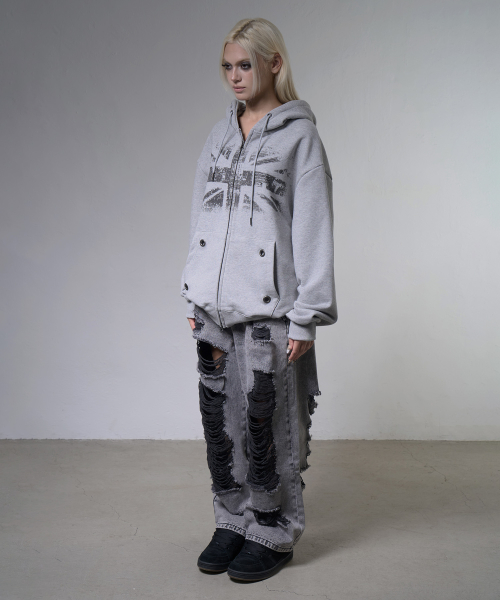 UNION JACK HOODED ZIP-UP (MELANGE GRAY) F26ZA515