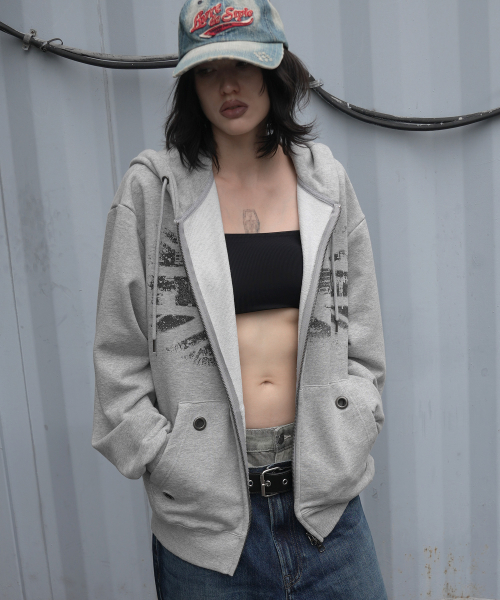UNION JACK HOODED ZIP-UP (MELANGE GRAY) F26ZA515