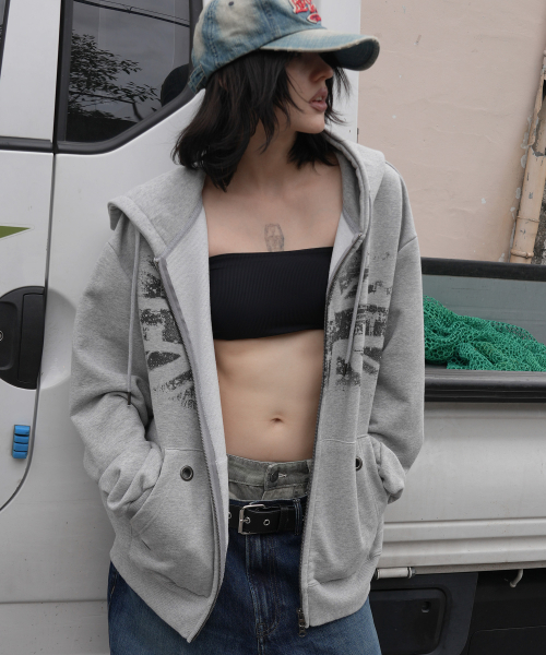 UNION JACK HOODED ZIP-UP (MELANGE GRAY) F26ZA515