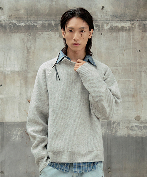 SLIT ZIPPER SNUG KNIT [MELANGE GREY]