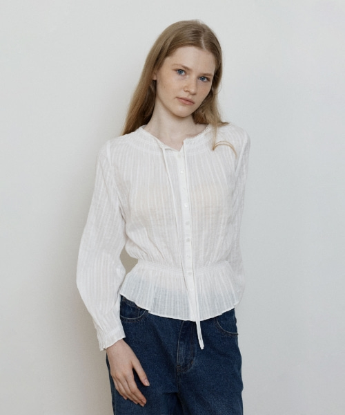 smocked shirring blouse - ivory