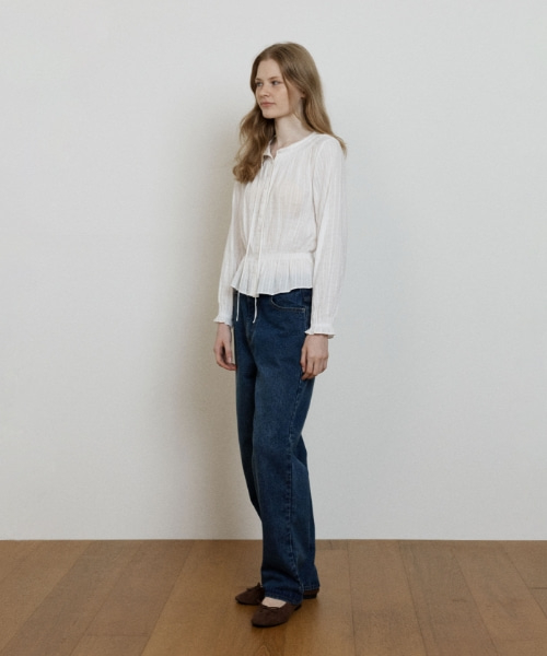 smocked shirring blouse - ivory