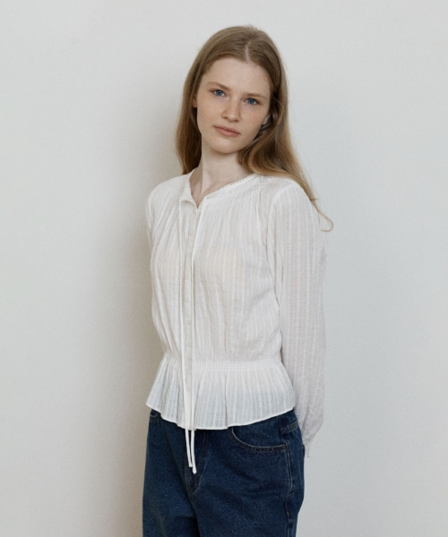 smocked shirring blouse - ivory