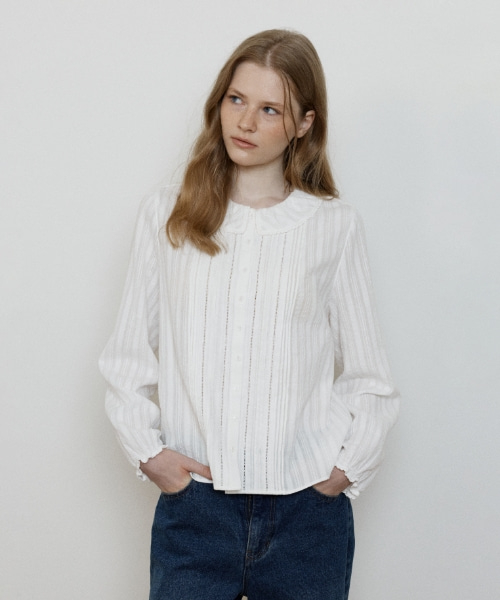 textured frill pintuck blouse - off white