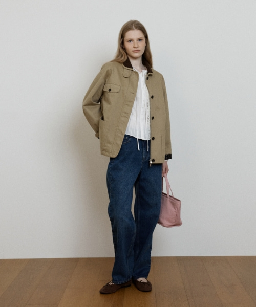 corduroy collar work jacket - khaki beige