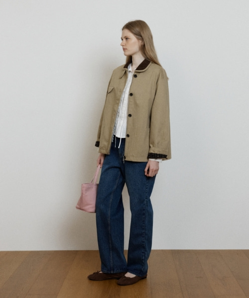 corduroy collar work jacket - khaki beige